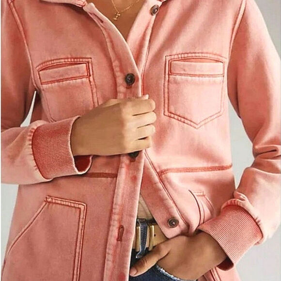 Pilcro Anthropologie Utility Shirt Jacket Retro Vintage Wash Button Up Red M - Picture 5 of 16